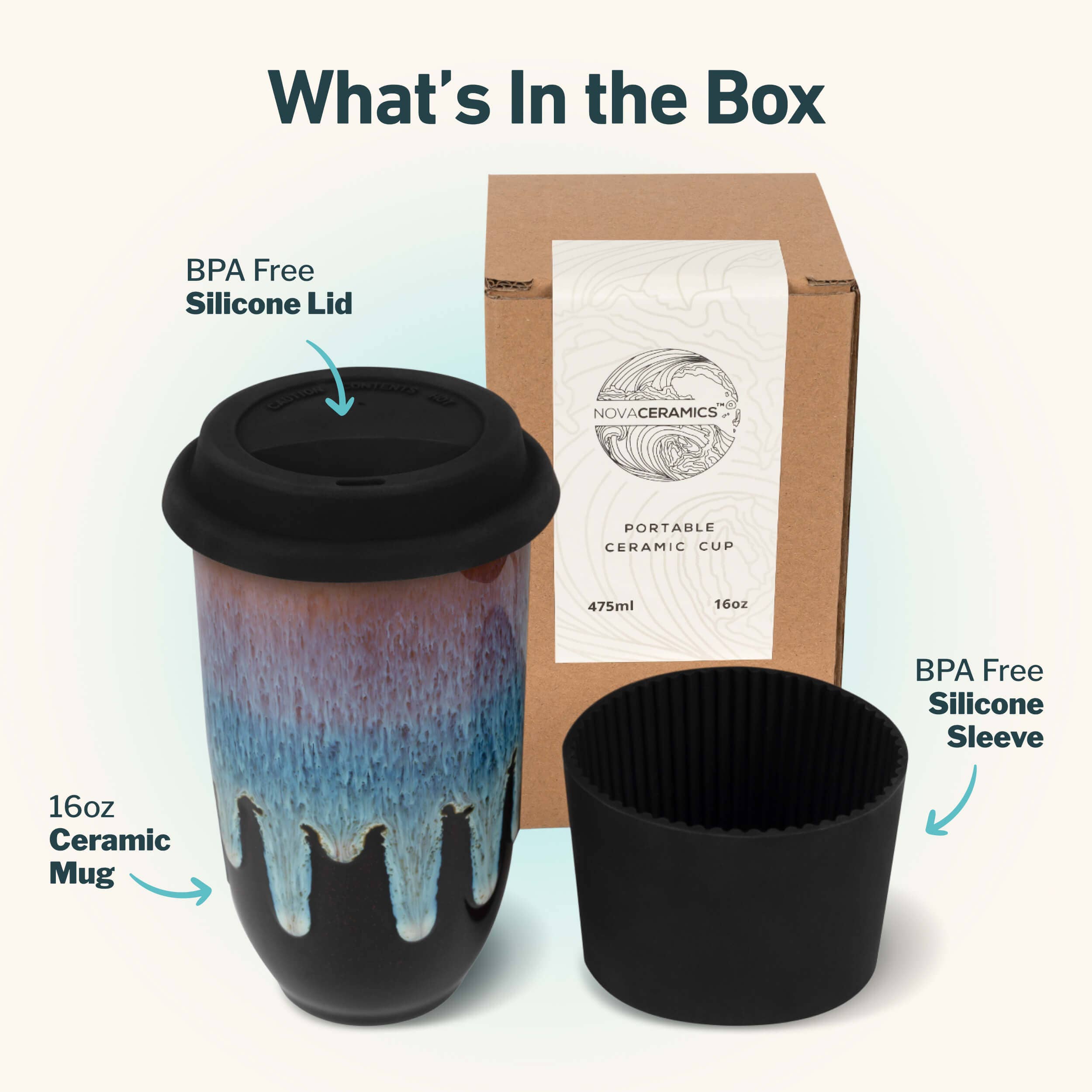 Monsoon Ceramic Travel Mug  16oz with Lid & Sleeve | Muse Artisan Boutique